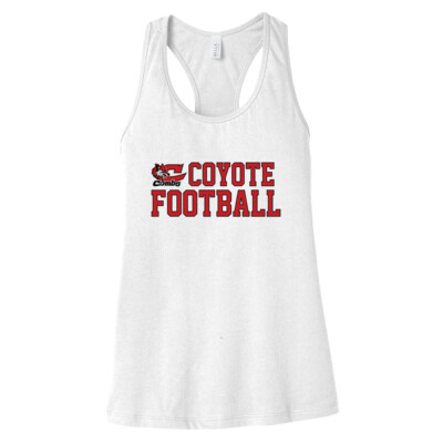 Ladies Coyote Football in Red Tank Thumbnail